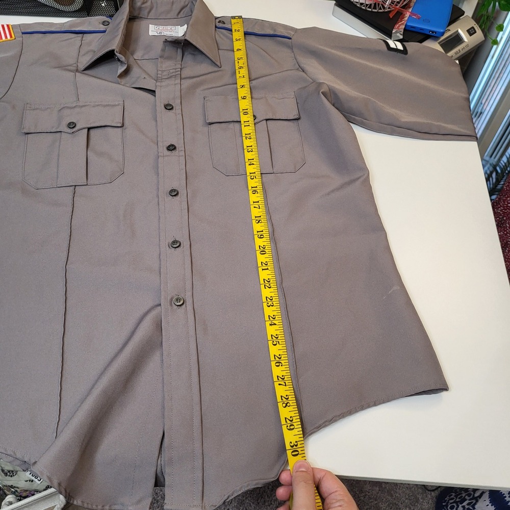 Vintage Conqueror 1776 Gray Uniform Shirt Mens 16.5 x 34 USA Made Patches Gray - Picture 9 of 12